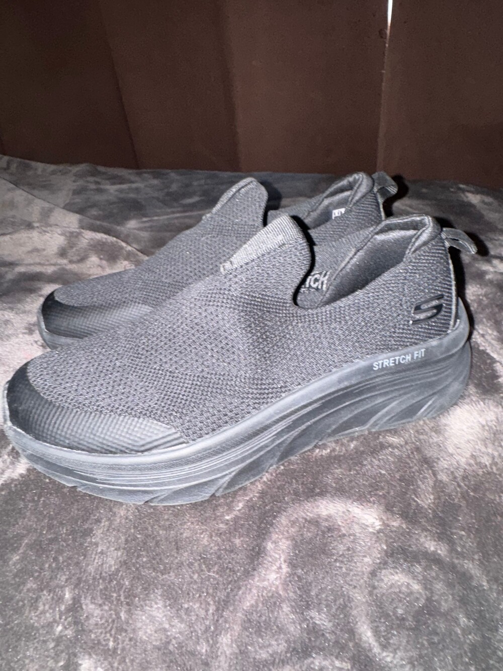Skechers Stretch Fit Slip-On Shoes Size 7W Black Knit Wide Width